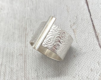 Paisley Silberring, Sterling Silberring, Statement Ring, breiter Bandring, Geschenk für Frau, 40