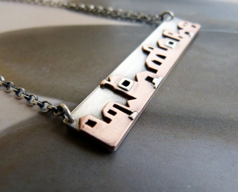 Houses necklace Sterling silver and copper metalwork pendant Etsy
