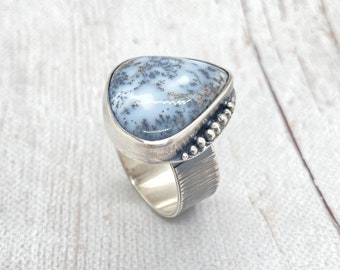 Merlinite ring, handmade silver ring, natural jewelry, merlinite gemstone, OOAK, unique gift, gift for mother, gift for wife