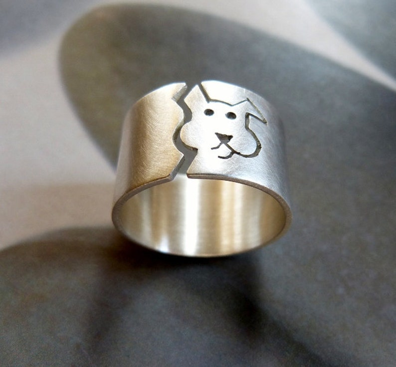 Dog ring, wide band, personalized pet, dog lover gift, birthday gift, pet memorial jewelry, dog jewelry, gift for her, Sterling silver image 5