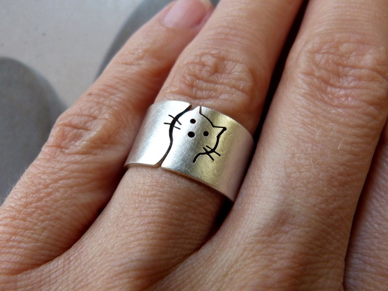 Cat ring, silver cat, personalized pet, cat heads, kitty, cat lovers gift, for girls, graduation gift, sister gift, cute cat, crazy cat lady image 6