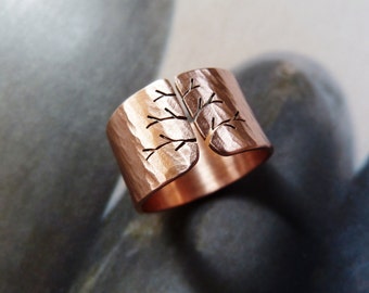 FEDEX SHIPPING Copper tree ring, autumn tree, wide band, statement ring, minimalist, gift idea, Christmas gift, for her, unisex