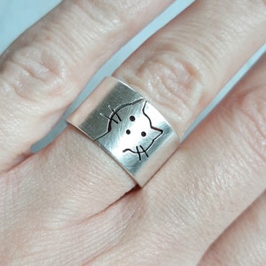 Cat ring, silver cat, personalized pet, cat heads, kitty, cat lovers gift, for girls, graduation gift, sister gift, cute cat, crazy cat lady image 2