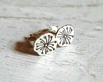 Dandelion earrings, silver earrings, studs, Sterling silver jewelry, handmade, for girls, affordable gift, 15th birthday gift, dandelion