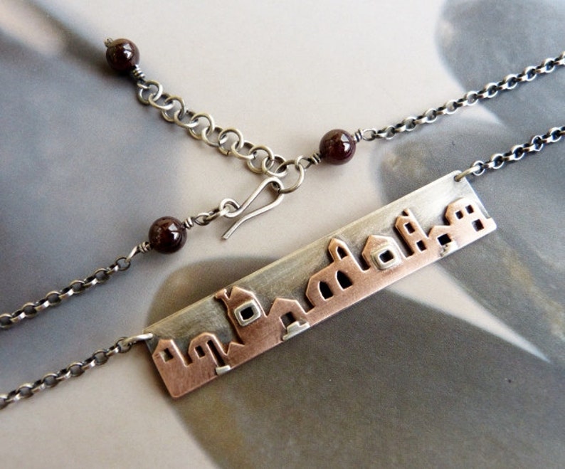 Houses necklace Sterling silver and copper metalwork pendant Etsy