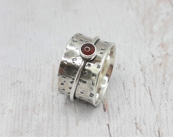 FEDEX SHIPPING Spinner ring, carnelian silver ring, Sterling silver ring, statement ring, wide band ring, gift for wife, 40th birthday gift,