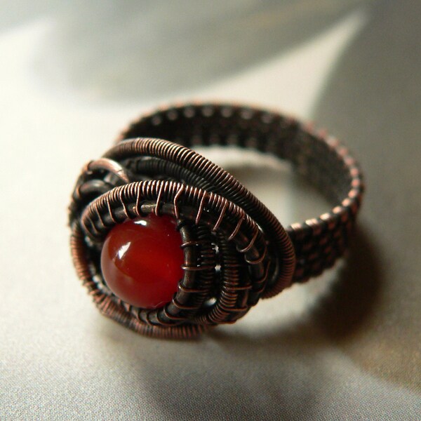 Copper Red Carnelian Agate Freeform Wire wrapped Ring, OOAK jewelry, Black friday