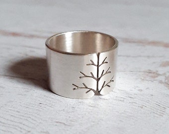 FEDEX SHIPPING Baum des Lebens, Mutter Ring, Geschenk für Frau, minimalistischer Ring, Statement Ring, offener Ring, Stimmungsring, Zweigring, breiter Bandring