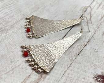 Silver fan earrings, Sterling silver dangle earrings, rustic natural jewelry, OOAK, ready to ship