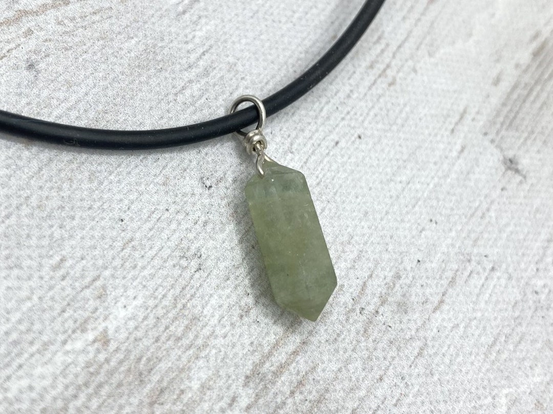 Men's Necklace, Black Rubber Cord With Aquamarine Gemstone and Sterling Silver Clasp, Minimalist