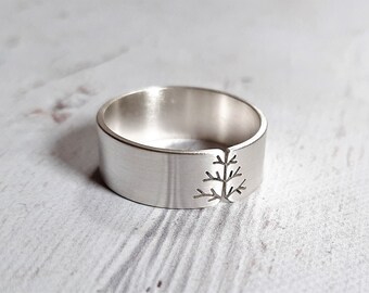 Sterling Silver ring wide adjustable minimalist boho metal art silversmith bohemian silver ring nature lover gift tree