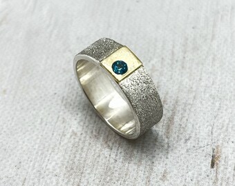 Topas Ring mit 14K Gold, London Blautopas Silber und Gold, handgefertigt, Unikat, Geschenk für Frau, Geschenk für sie, Weihnachtsgeschenk, 50er
