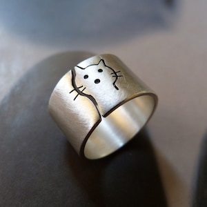 Cat ring, silver cat, personalized pet, cat heads, kitty, cat lovers gift, for girls, graduation gift, sister gift, cute cat, crazy cat lady image 4