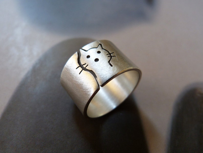 Cat ring, silver cat, personalized pet, cat heads, kitty, cat lovers gift, for girls, graduation gift, sister gift, cute cat, crazy cat lady image 4