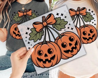 Pumpkin Cherries Autumn Girly Season Ready to Apply for Heat Press, Fall Season DTF Transfer for Ready to Press, Halloween Pumpkin DTF Print