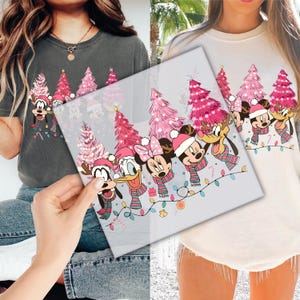 Mickey and Friends Pink Christmas Light DTF Transfer for Ready to Press, Disney Christmas Ready to Apply for Heat Press, Direct To Film
