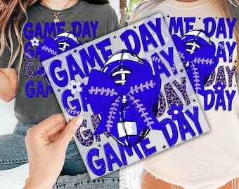 Game Day Royal Blue Coquette Football Bow DTF Transfer for Ready to Press, Leopard Game Day Ready to Apply for Heat Press, Direct To Film