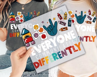 Everyone Communicates Differently DTF Transfer for Ready to Press, Autism Awareness Ready to Apply for Heat Press,Autism Awareness DTF Print