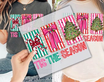 Tis The Season Christmas DTF Transfer for Ready to Press, Retro Christmas Coquette Ready to Apply for Heat Press, Christmas Tree DTF Prints