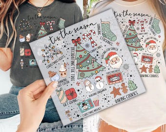 Tis The Season Christmas DTF Transfer for Ready to Press, Retro Christmas Ready to Apply for Heat Press, DTF Prints, Direct To Film