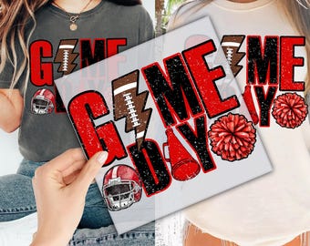 Retro Football Cheer Game Day Red and Black DTF Transfer for Ready to Press, Football Cheerleading Game Day Ready to Apply for Heat Press