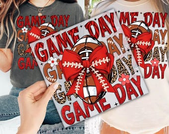 Game Day Red Coquette Football Bow DTF Transfer for Ready to Press, Leopard Game Day Ready to Apply for Heat Press, Direct To Film