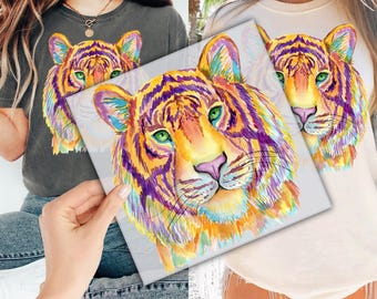 Watercolor Tiger DTF Transfer for Ready to Press, Tiger Vintage Style Ready to Apply for Heat Press, Animal Lover DTF Prints, Direct To Film