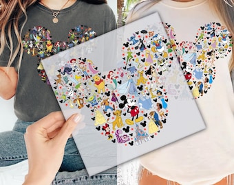 All Disney Characters Inside Mickey Head DTF Transfer for Ready to Press, Disney Characters Collage Ready to Apply for Heat Press, DTF Print