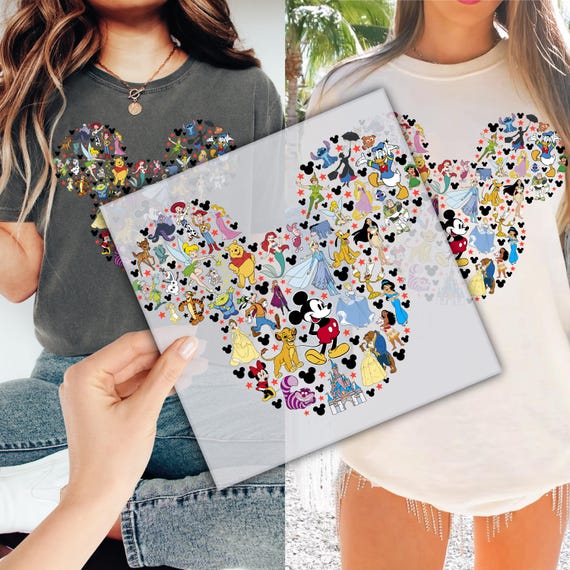 All Disney Characters Inside Mickey Head DTF Transfer for Ready to Press, Disney Characters Collage Ready to Apply for Heat Press, DTF Print