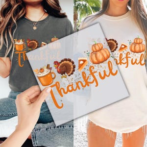 Thankful DTF Transfer for Ready to Press, Groovy Thanksgiving Ready to Apply for Heat Press, Thanksgiving Turkey DTF Print,Pumpkin Spice DTF