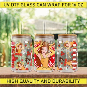Disney Princess Belle Uv Dtf Cup Wrap For 16 Oz, Disney Cup UV Dtf, UV Dtf Prints, Uvdtf Can Wrap, Uv Dtf Film, 16 Oz Tumbler Wrap