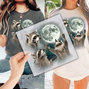 Vintage Three Raccoons DTF Transfer for Ready to Press, Retro Raccoon Moon Ready to Apply for Heat Press, Raccoon Lovers DTF Prints