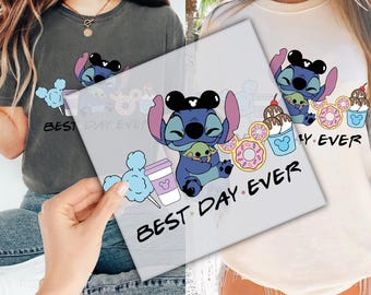 Transferencia DTF Best Day Ever de Disney Stitch para listo para imprimir, Snacks de Disney listos para aplicar para prensa térmica, impresiones DTF de Disney, transferencia de camisetas