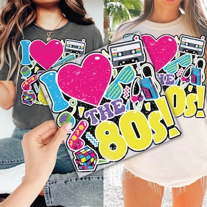 Retro I Love The 80&#39;s DTF Transfer for Ready to Press, Inspired Music Ready to Apply for Heat Press, DTF Prints, Direct To Film