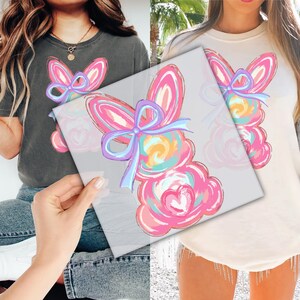 Brushstroke Bunny Easter DTF Transfer for Ready to Press, Bunny Coquette Bow Ready to Apply for Heat Press, Easter Day DTF Print, Pink Bunny