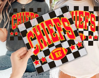Checkered KC Chiefs DTF Transfer for Ready to Press, Kansas City Ready to Apply for Heat Press, Go Kansas City DTF Prints, Superbowl Dtf