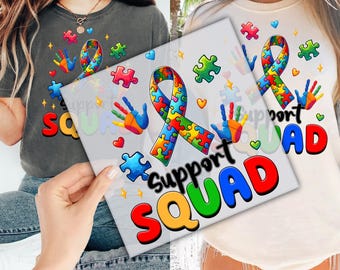 Support Squad DTF Transfer for Ready to Press, Autism Awareness Ready to Apply for Heat Press, Support Team DTF Prints, Direct To Film