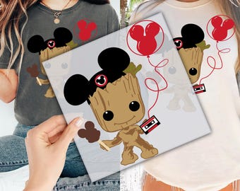 Disney Baby Groot DTF Transfer for Ready to Press, Mickey Head Balloon Ready to Apply for Heat Press, Disney DTF Prints, Direct To Film