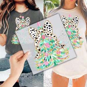 Coquette Colorful Faux Glitter Christmas Tree DTF Transfer for Ready to Press, Girls Christmas Ready to Apply for Heat Press, DTF Prints