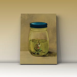Pickle freedom: Whimsical Pickle Art Print-Signed Fine Art Print, trendy wall art, Eclectic Art Print, trendy print, funky art, pickle art.