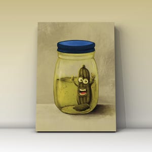 Face Pickle Pal: Whimsical Pickle Art Print-Signed Fine Art Print, trendy wall art, Eclectic Art Print, trendy print, funky art, pickle art.