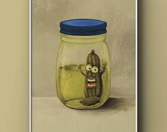 Whimsical Pickle Jar Art Print | Funky Eclectic Kitchen Wall Decor | Quirky Food Art | Playful Digital Download | Printable A3