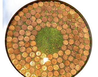 Pretty Penny - Beautiful Metal Tray with Sparkling Resin and Coin Inlay