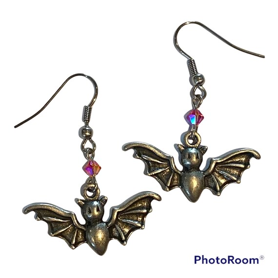 Awesome Pewter Bat Earrings With Swarovski Accents Etsy