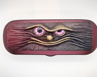 Gold Brown Clam Shell Leather Hard Case for Eyeglass Sunglasses Elder Glasses.