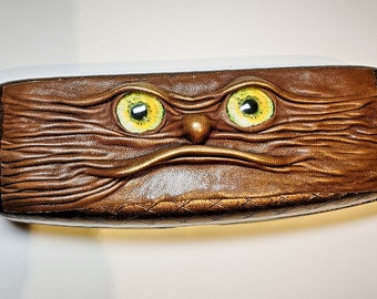 Gold Brown Clam Shell Leather Hard Case for Eyeglass Sunglasses Elder Glasses.