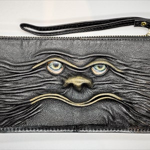Bolso de mano largo negro de cuero Real para mujer, cartera de piel de vaca con cremallera, tarjeteros. bolsa monstruo