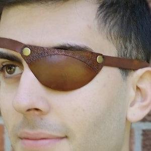 Handmade Slim Black or Brown Real Leather Eye Patch. Suitable for Permanent Use. Medical eyepatch for Left or Right Eye.