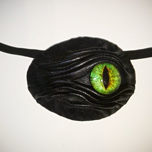 Dragon eye eye patch black leather. Green eye. Pirate eyepatch. Halloween eye patch. Wicked Fashion. LARP.  Medical
