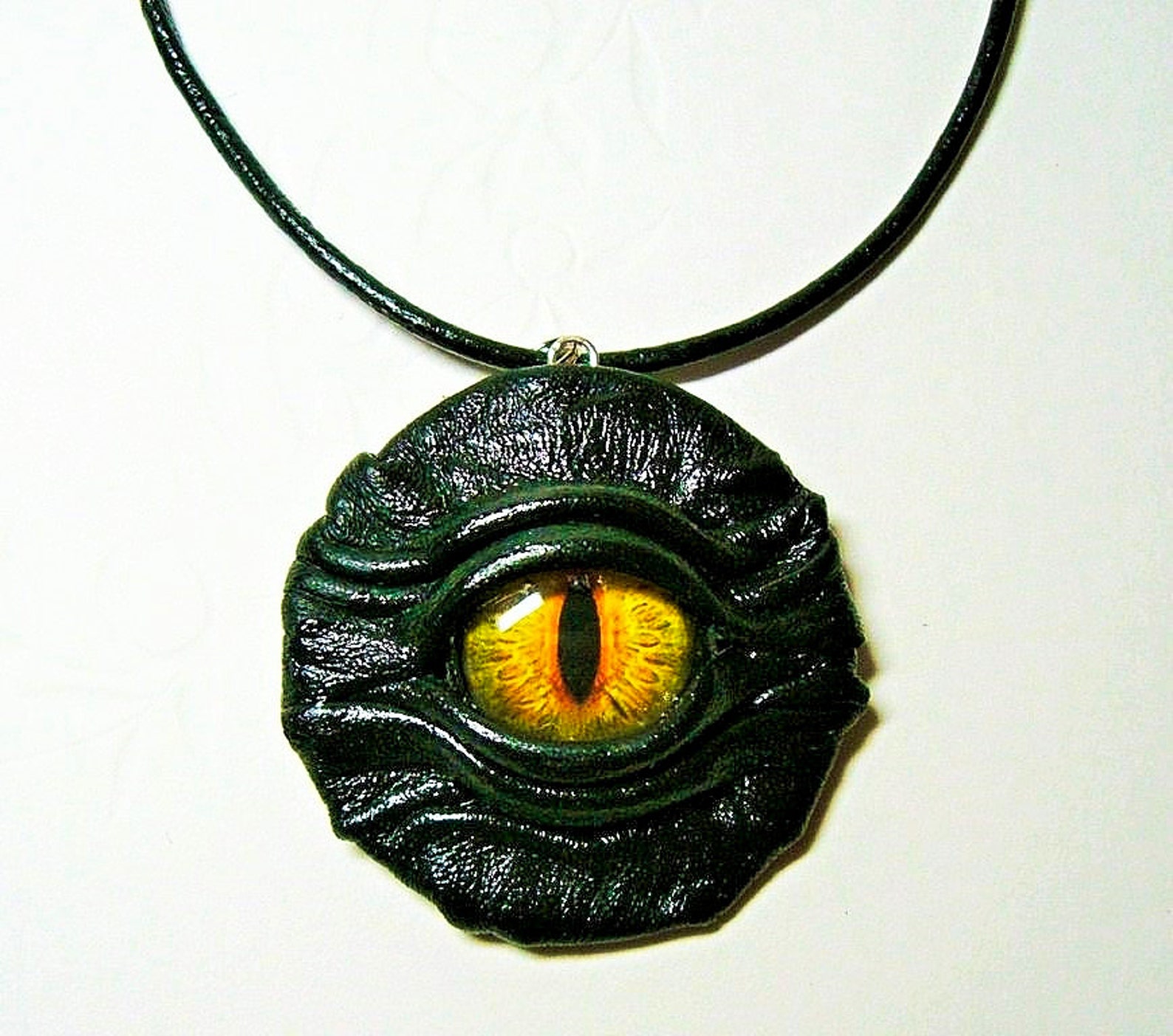 Black Leather Pendant With Dragon Eye. Leather Necklace With Etsy